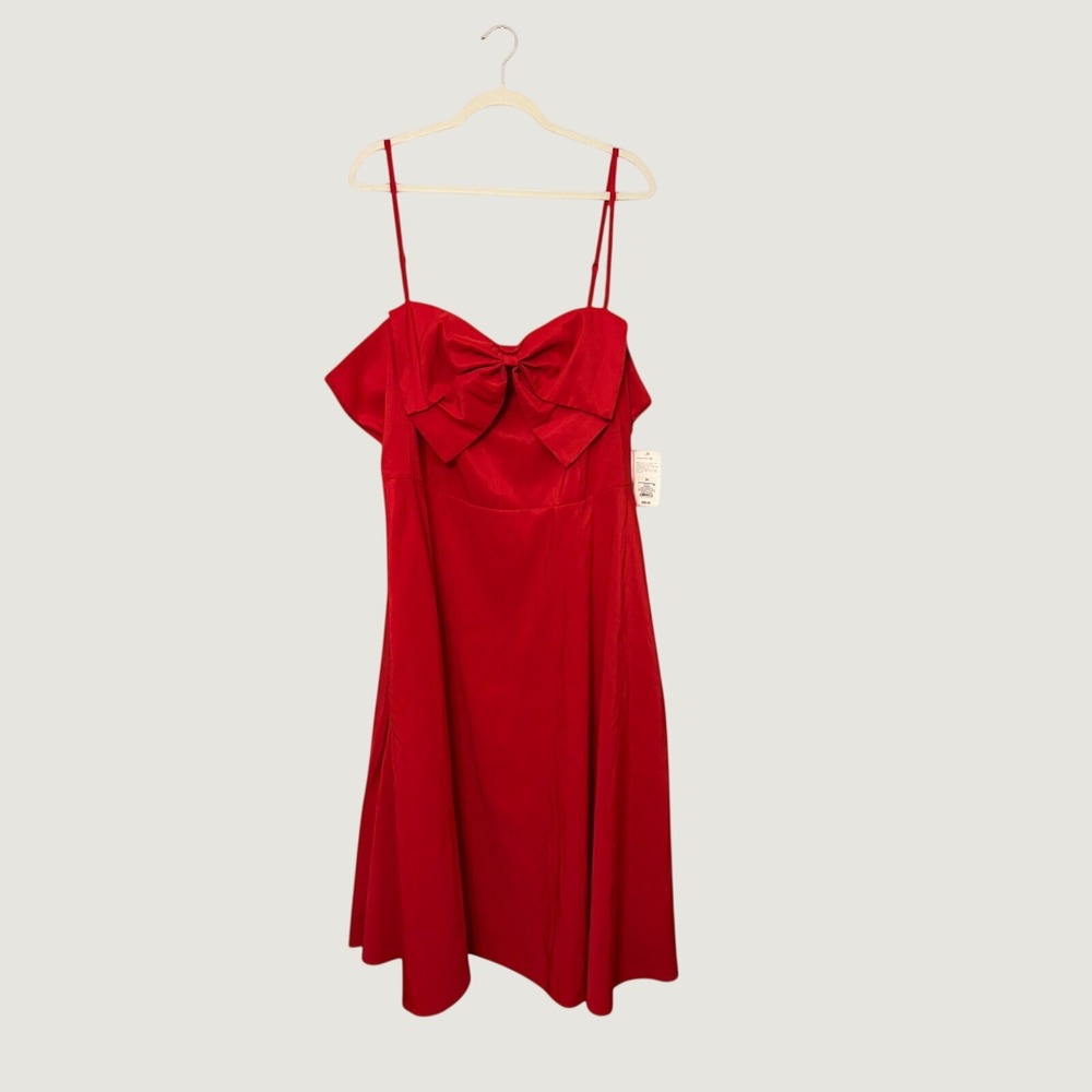 A New Day Womens Plus 24 Red Midi Dress Bow Front Sleeveless Pockets NEW